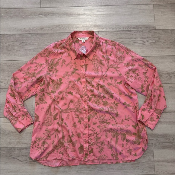 NWT BEAUTIFUL Lawrence Zarian Tunic Top XL Hummingbird Butterfly Pink Green QVC - Picture 10 of 15